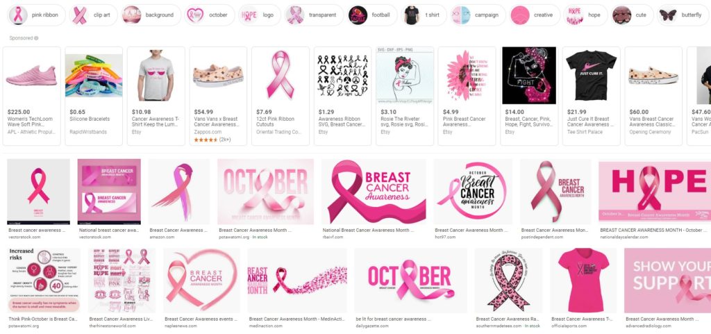 Collection of images supporting breast cancer awareness